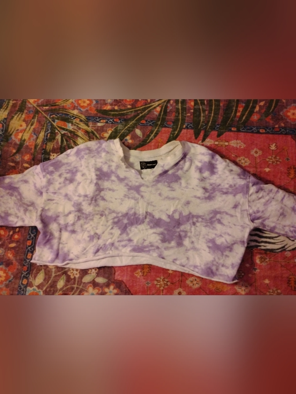 Lavender and White Tie-Dye Short Sleeve Sweatshirt Size L